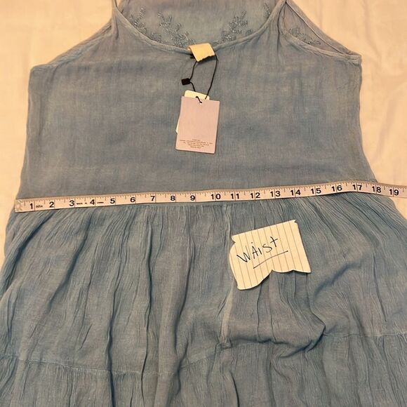 NWT BE beach size XL adjustable spaghetti strap blue embroidered sheer sundress - Picture 9 of 12